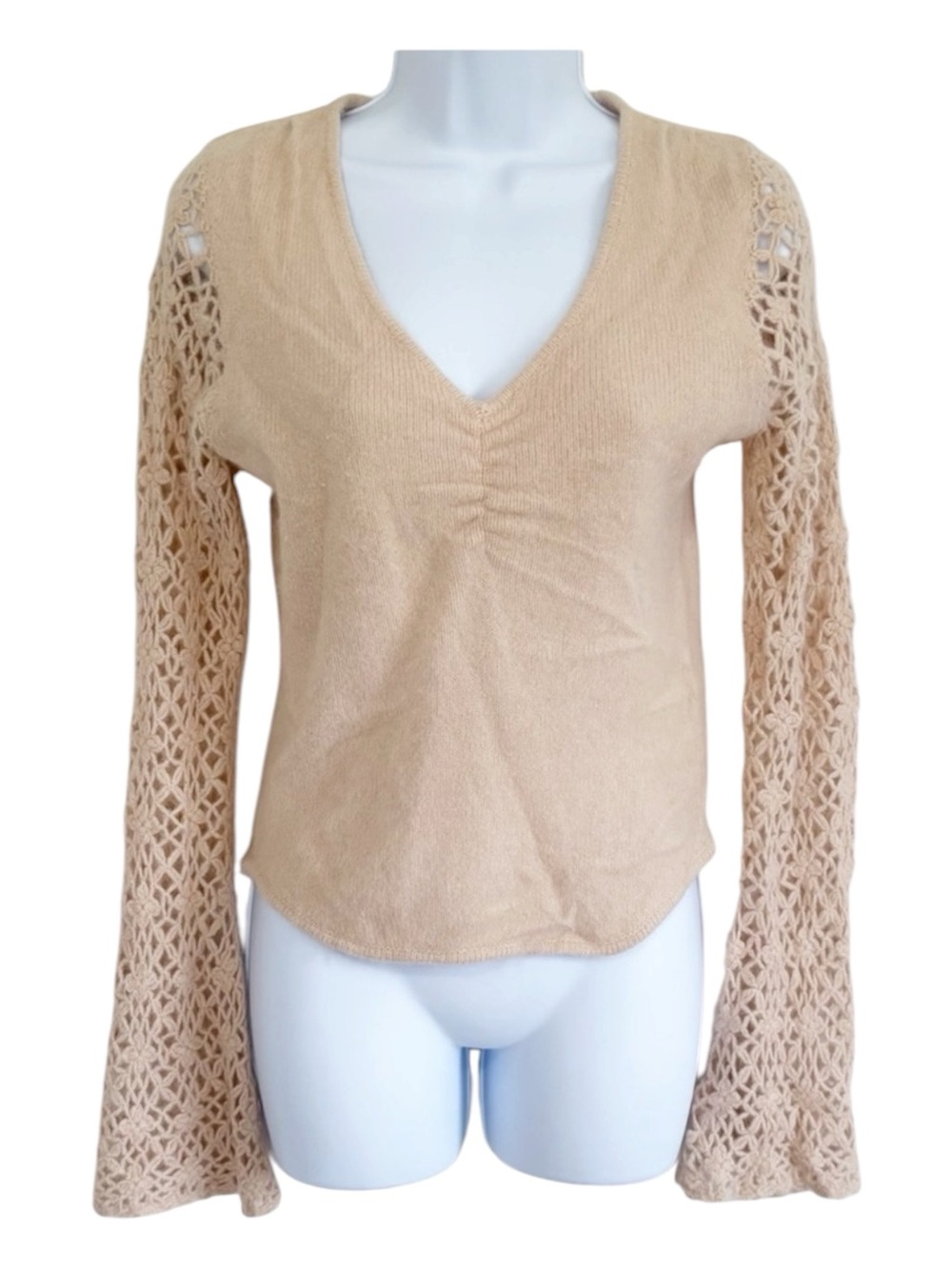 Vintage Reference Point Lambswool Angora Sweater Medium Crochet Bell Sleeve